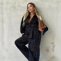 Deep Women's Printed Denim Two-Piece Set – Lace-Up Coat