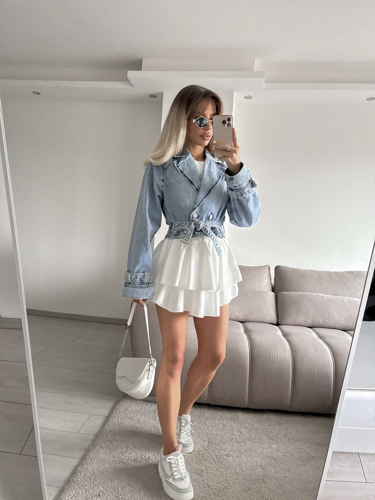 Women Collared Long Sleeve Denim Wind Bolero Jacket