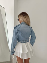 Women Collared Long Sleeve Denim Wind Bolero Jacket