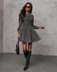 Autumn Casual Patchwork Tight Waist Women Denim Long Sleeve Dress