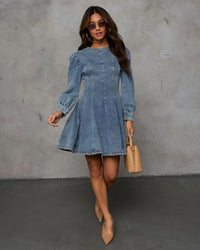 Autumn Casual Patchwork Tight Waist Women Denim Long Sleeve Dress