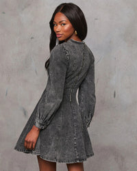 Autumn Casual Patchwork Tight Waist Women Denim Long Sleeve Dress