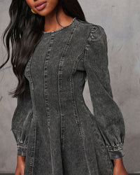 Autumn Casual Patchwork Tight Waist Women Denim Long Sleeve Dress