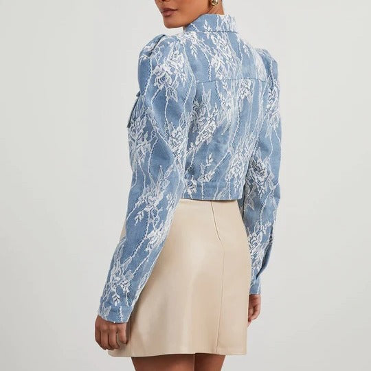 Casual Loose Floral Lace Denim Jacket for Women
