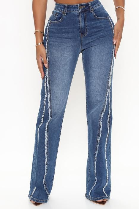 Frayed High-Waist Straight Jeans – Trendy Streetwear