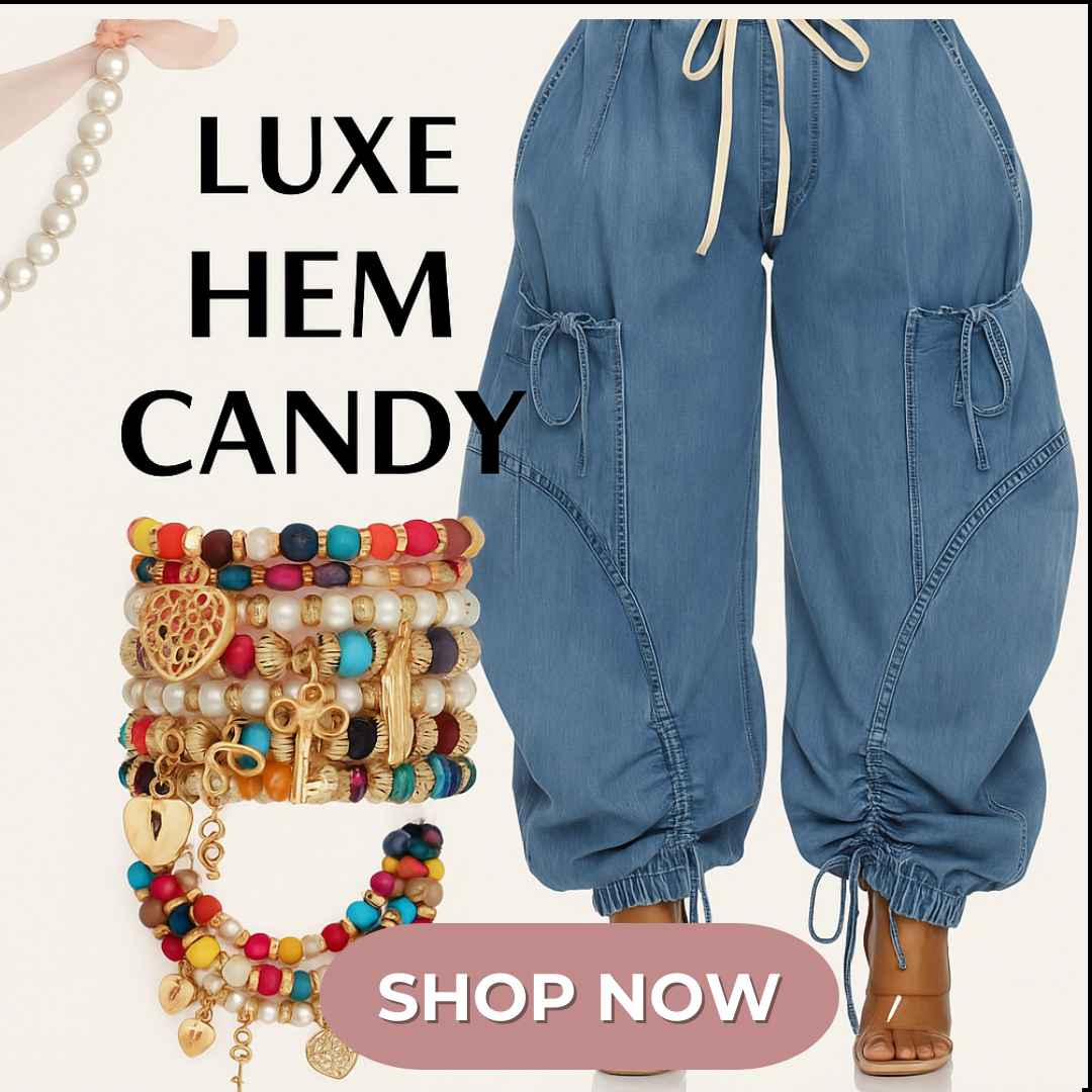 Luxe Hem Candy Charm Stretch Bracelet / Denim Anklet Jewelry