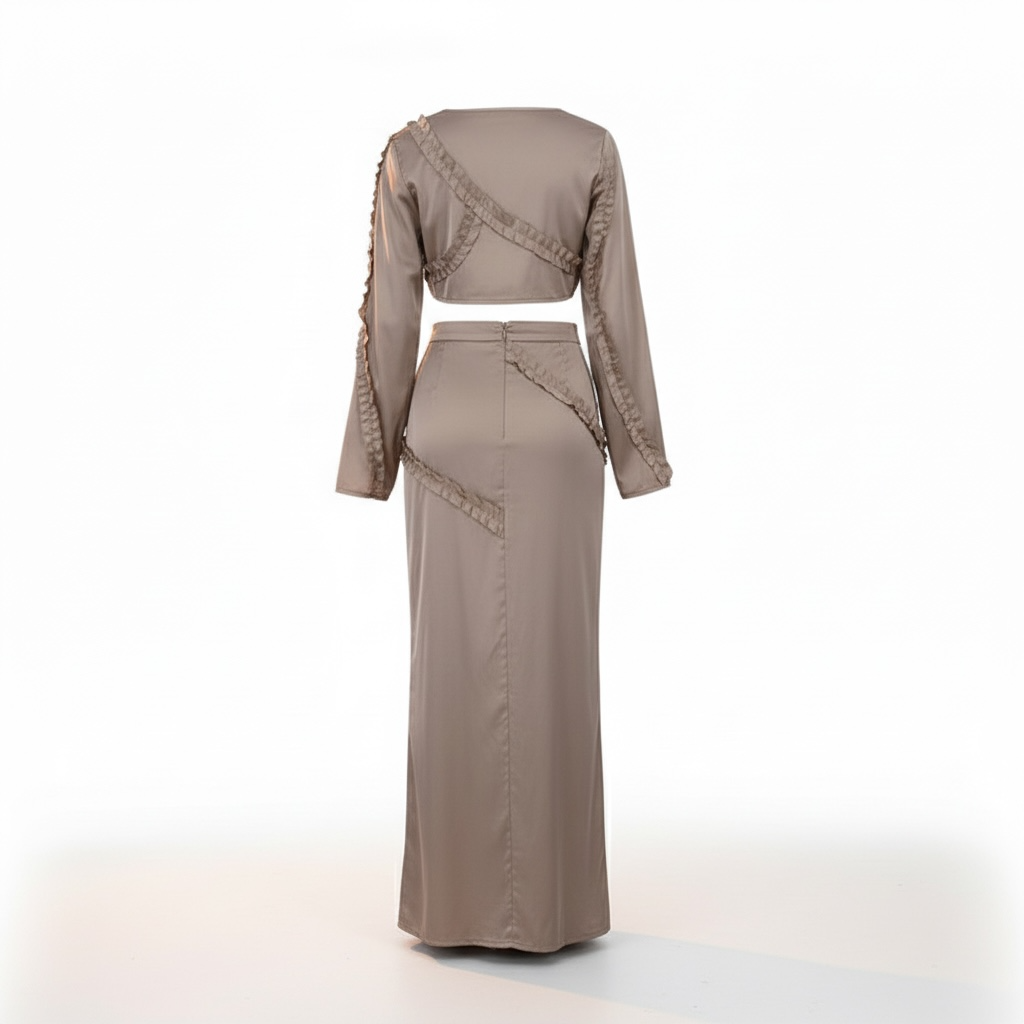 Graceful Women’s Asymmetric Ruffled Top & Skirt Set - Modestly Vogue 