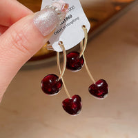 Silver Needle Vintage Cherry Resin Stud Earrings Niche Temperament Design Sense - Modestly Vogue 