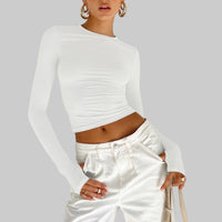 New Women's Solid Color Base Round Neck Long Sleeve Top Women