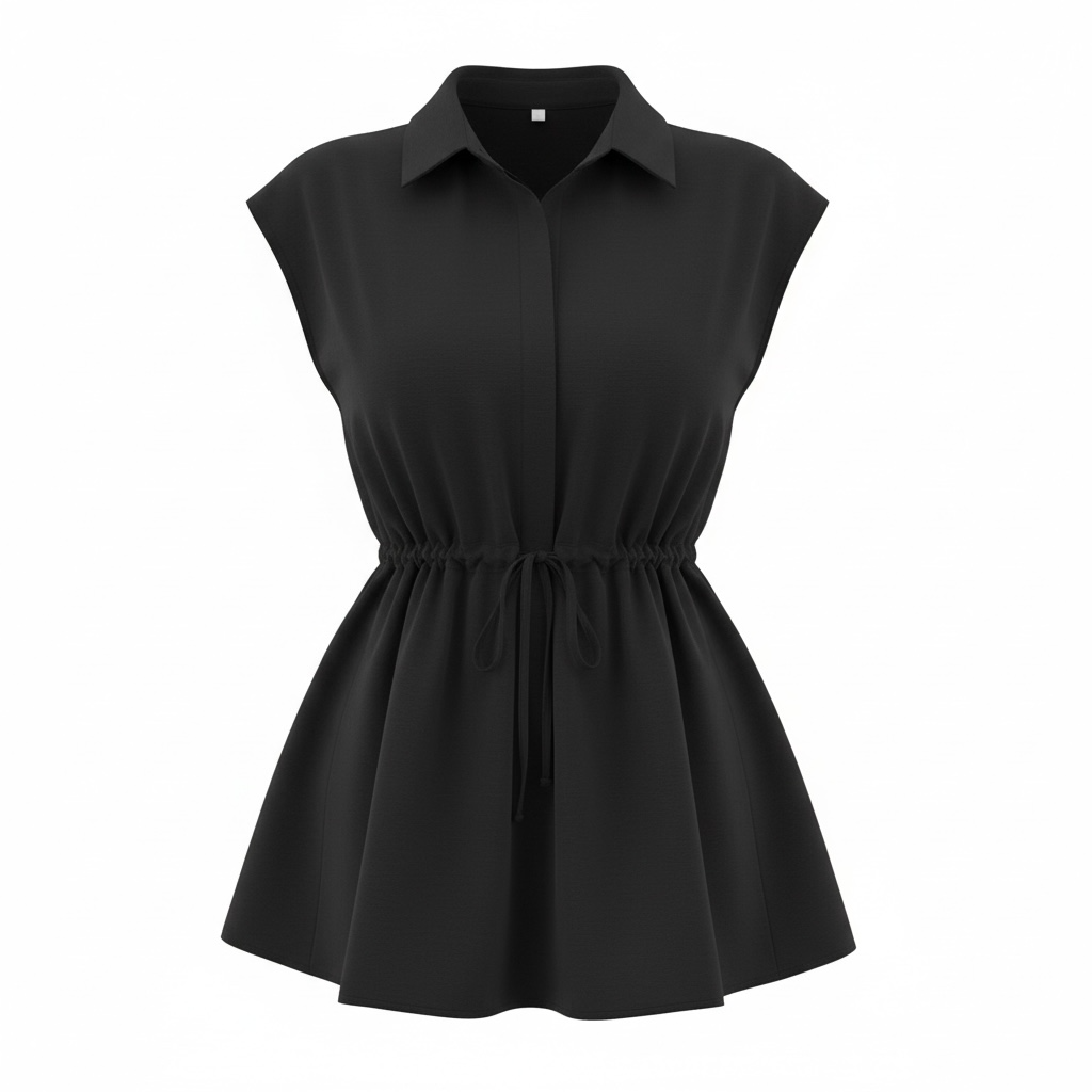 Drawstring Waist Cap Sleeve Shirt - Modestly Vogue 