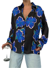 Women's Shirt with Blue Flowers - Stylish Floral Design - Modestly Vogue 