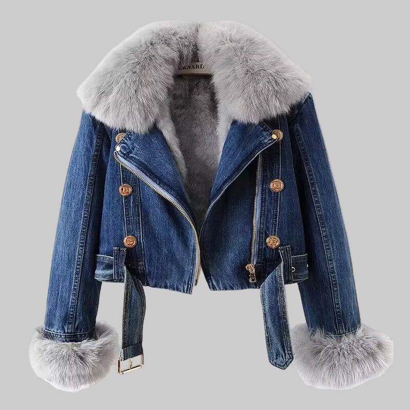 Detachable Fox Fur Rabbit Fur Liner Denim Coat Jacket
