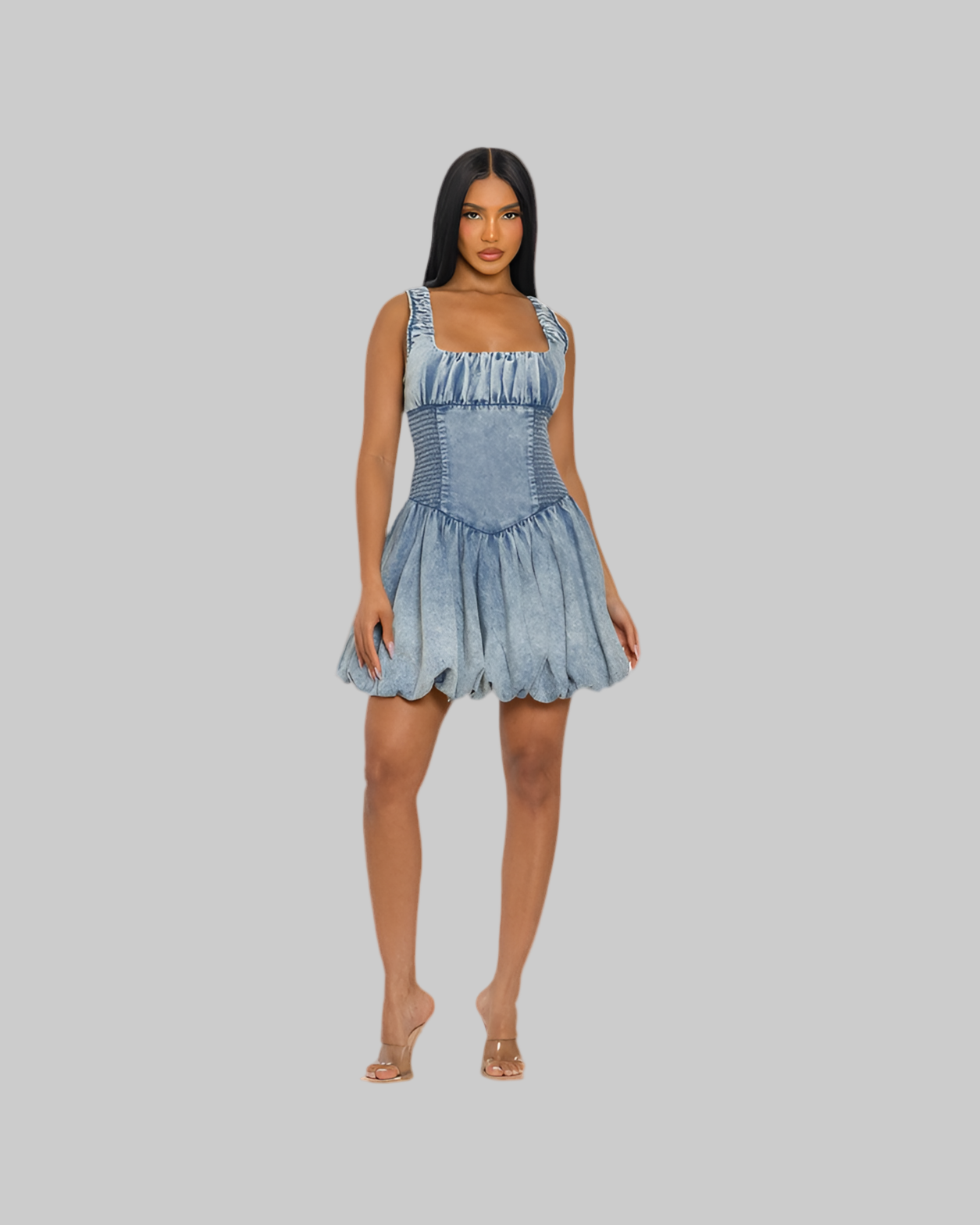 Bubble Belle Denim Mini Dress – Playful Volume & Curvy Fit - Modestly Vogue 
