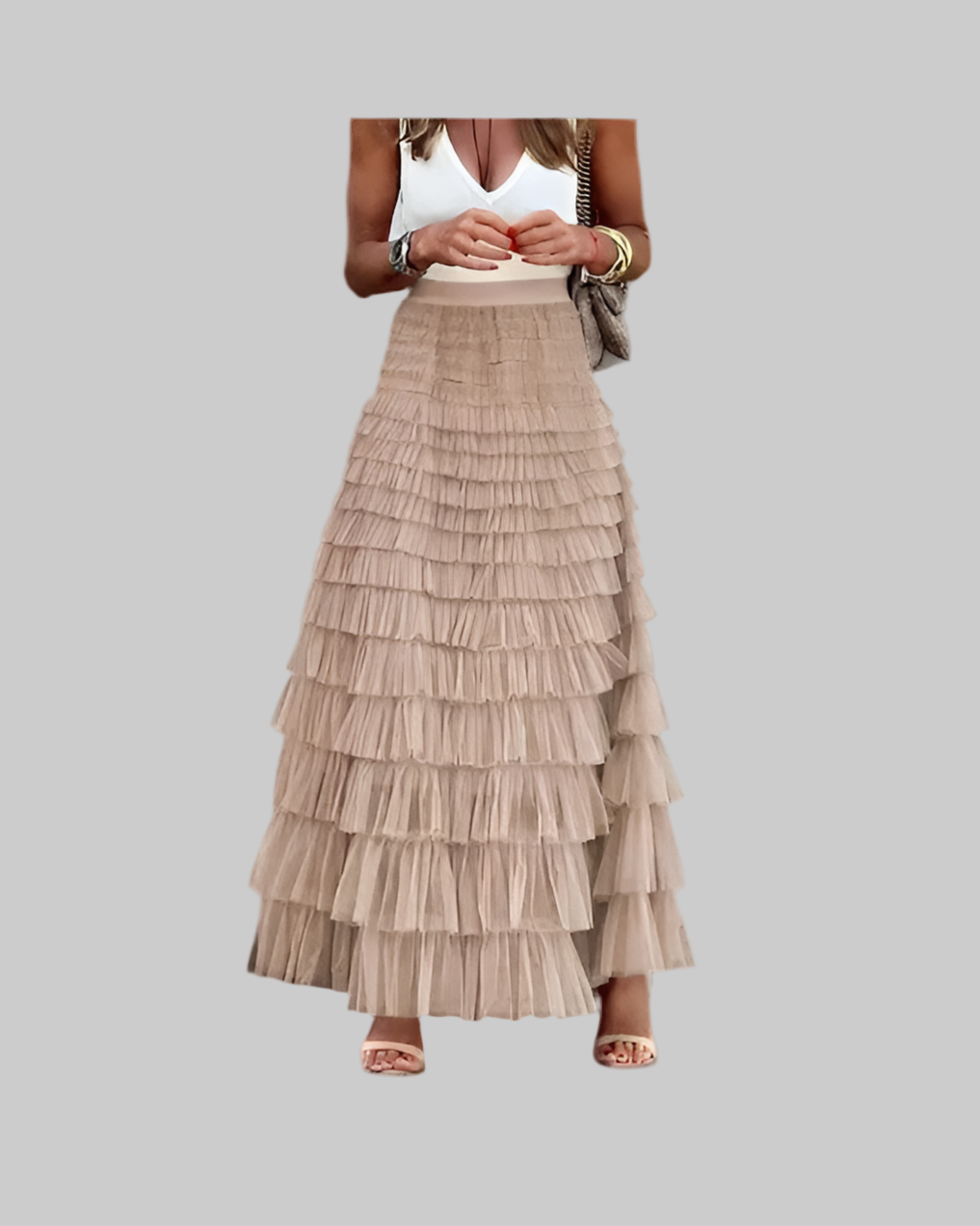 Neutral Boho Ruffled Maxi Skirt – Lightweight & Flowy Style - Modestly Vogue 