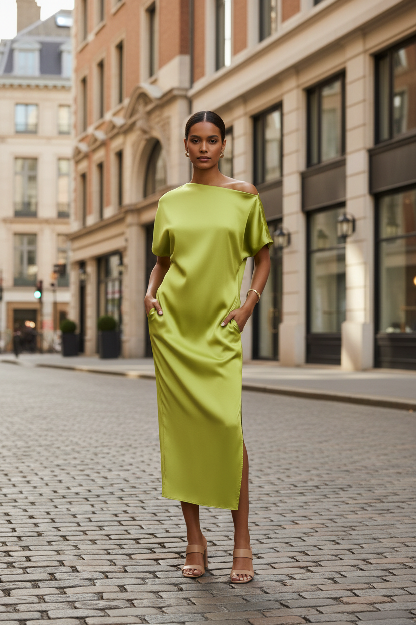 Women’s Yellow Satin Maxi Dress – Elegant Summer Style - Modestly Vogue 