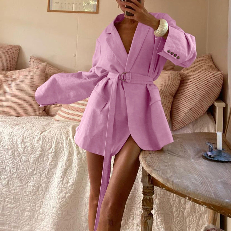 Cotton Cardigan Short Dress with Polo Collar & Lace-up Shirt Style - Modestly Vogue 