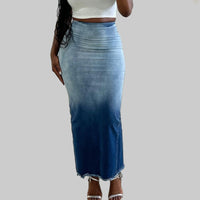 Women's Gradient Denim Skirt - Modestly Vogue 