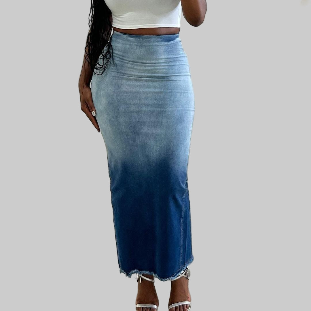 Women's Gradient Denim Skirt - Modestly Vogue 