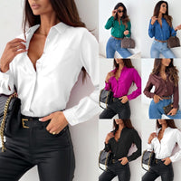 Women's Solid Color And V-neck Button Up Shirt Blouse