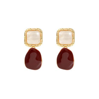 New Sterling Silver Needle French Style Temperament Irregular Wine Red Earrings - Modestly Vogue 