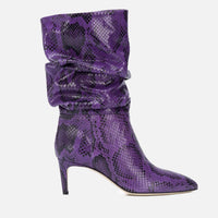 Pointed Toe Stiletto High Heel Snake Print Pleated Mid-top Boots