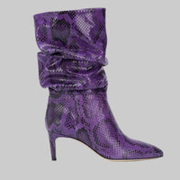 Pointed Toe Stiletto High Heel Snake Print Pleated Mid-top Boots