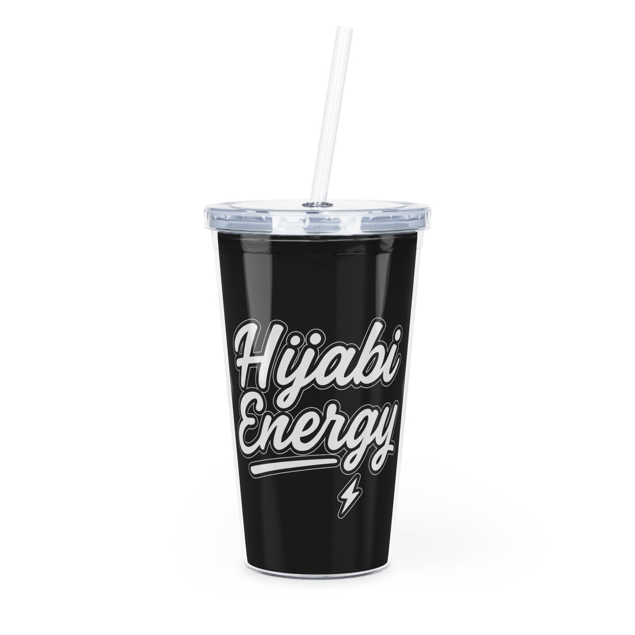 Black Hijabi Energy™ Reusable Plastic Tumbler with Straw – Everyday Hydration Cup