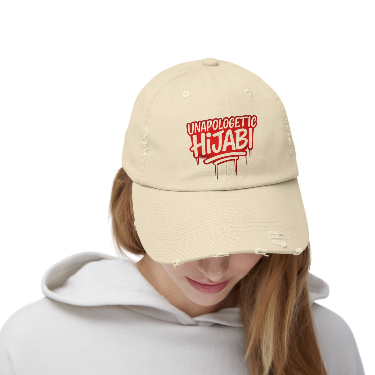 Limited Edition Distressed Cap - Hijabi Girl Statement Baseball Hat - Modestly Vogue 