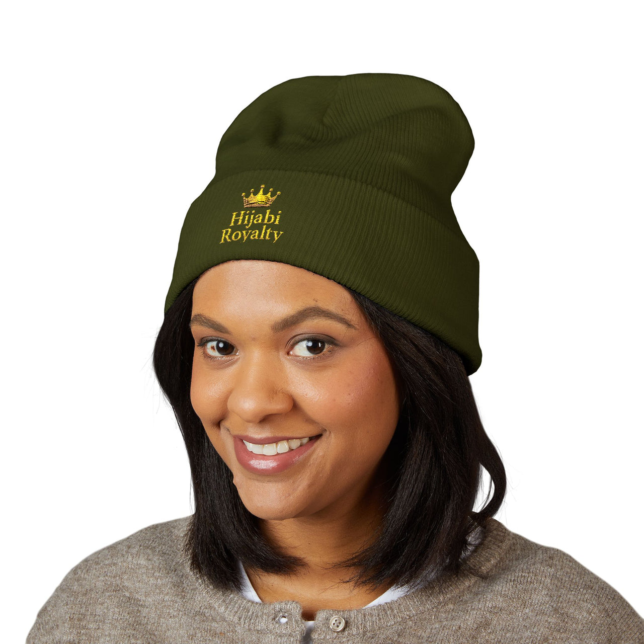 Hijabi Royalty™ Embroidered Beanie — Classic Cuffed Winter Hat