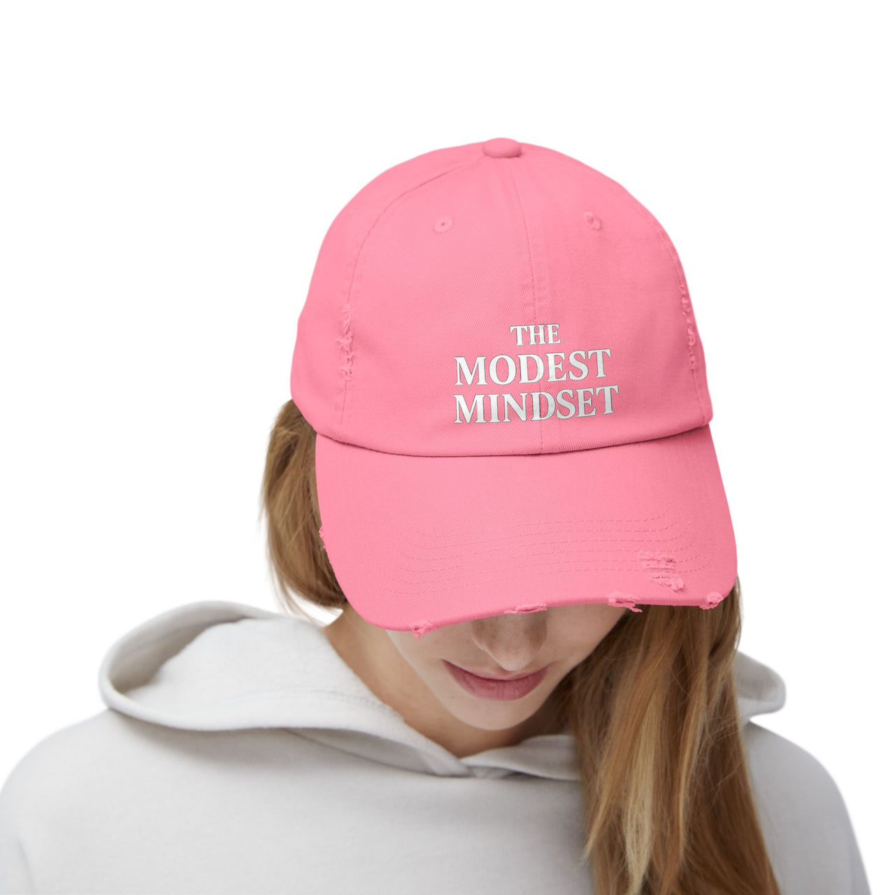 Unisex Distressed Cap – Modest Mindset Inspirational Hat for Everyday Style