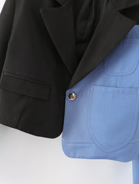 Blue and Black Contrast Color Pant Suit Set - Modestly Vogue 