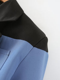 Blue and Black Contrast Color Pant Suit Set - Modestly Vogue 