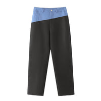 Blue and Black Contrast Color Pant Suit Set - Modestly Vogue 