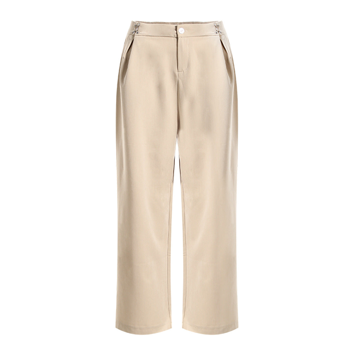 Neutral Classic All Matching Casual Pants Women Spring Summer High Waist on Both Sides Metal Buckle Slim Fit Flab Ankle Length Pants - Modestly Vogue 