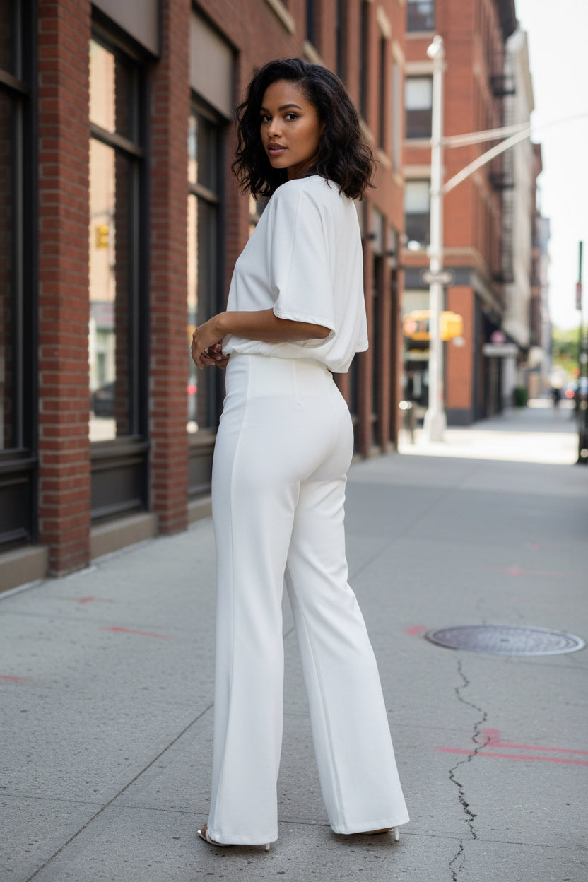 One Shoulder Loose White Jumpsuit - Modestly Vogue 