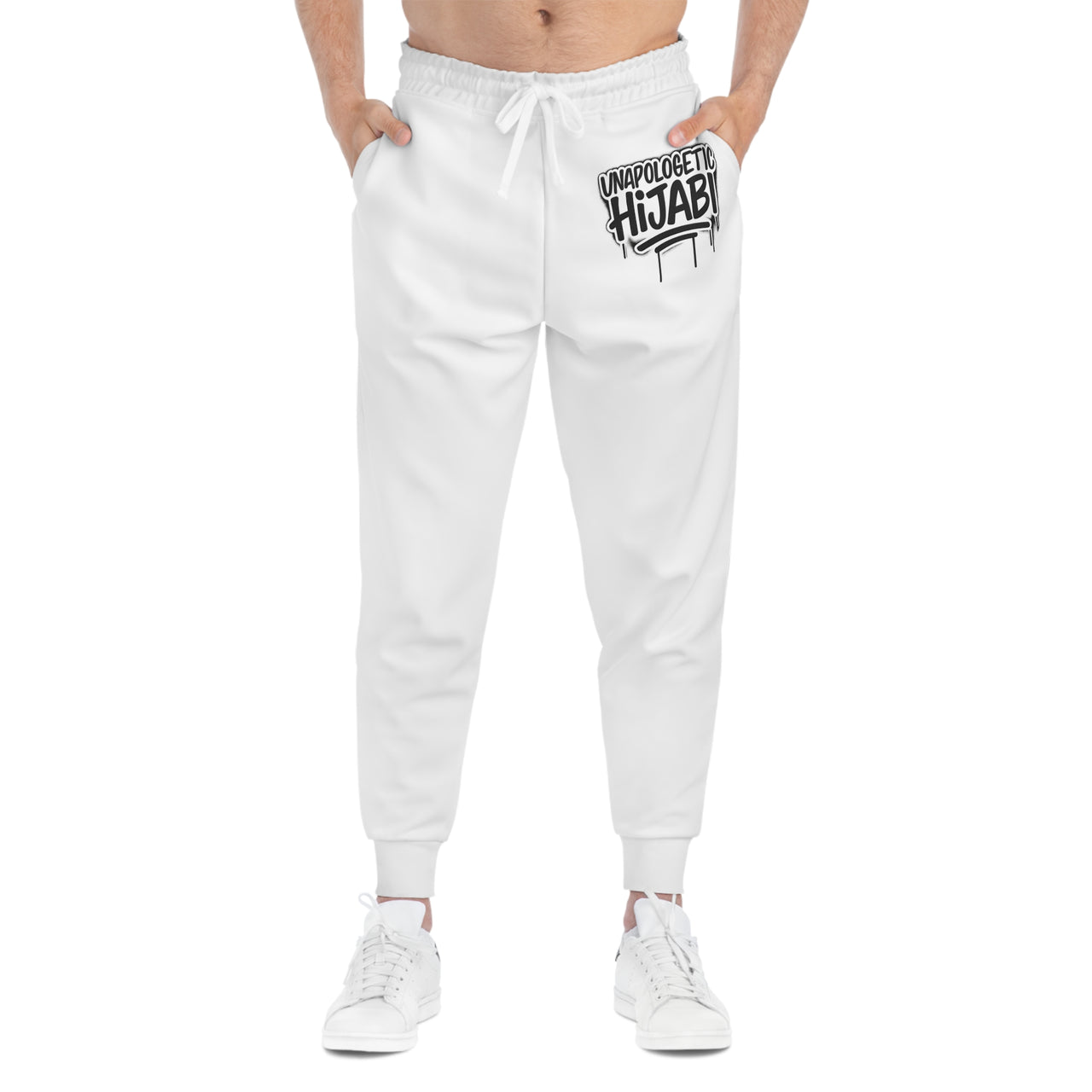 Athletic Joggers — White "Unapologetic Hijabi" Graphic Streetwear Sweatpants