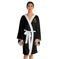 Hijabi Royalty™ Luxe Noir Contrast Edition Kimono Robe – Luxury Spa Long Sleeve Robe with Crown Logo