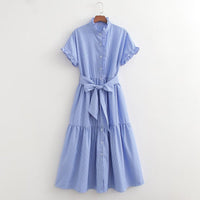 Women’s Striped Spring Dress – Casual Everyday Style - Modestly Vogue 