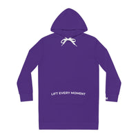 Modest in Motion Hoodie Dress — 'Lift Every Moment' Cozy Women's Pullover Dress Purple