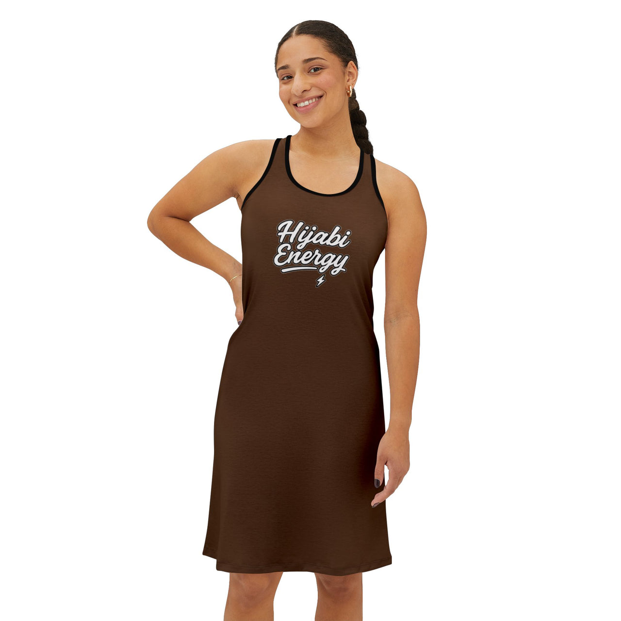 Brown Racerback Layering Athletic Dress — Hijabi Energy Minimal Script