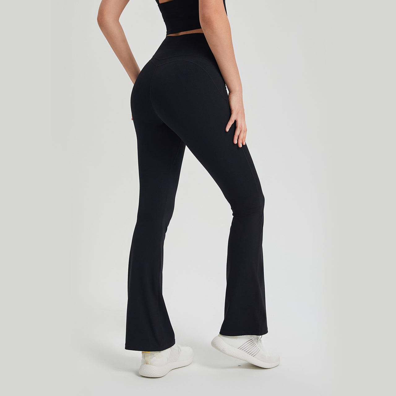 Lycra High-Waist Pleated Yoga Pants | Bell Bottom Activewear - Modestly Vogue 