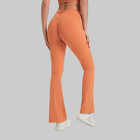 Lycra High-Waist Pleated Yoga Pants | Bell Bottom Activewear - Modestly Vogue 