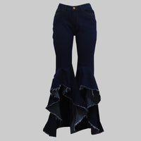 Ripped Washed Denim Stretch Slim Bell Bottom Jeans - Modestly Vogue 