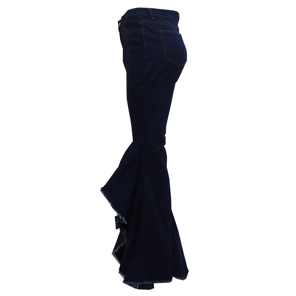 Ripped Washed Denim Stretch Slim Bell Bottom Jeans - Modestly Vogue 