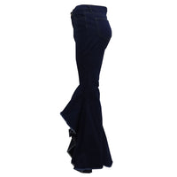 Ripped Washed Denim Stretch Slim Bell Bottom Jeans - Modestly Vogue 