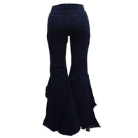 Ripped Washed Denim Stretch Slim Bell Bottom Jeans - Modestly Vogue 