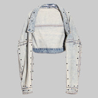 Blue Shawl Denim Coat Women Spring Short Jacket Loose Long Sleeve Heavy Industry Rivet Thin Denim Top - Modestly Vogue 