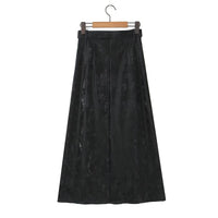 Brown A Line Long Faux Leather Belted High Waisted Skirt - Modestly Vogue 