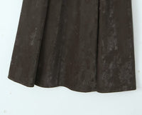 Brown A Line Long Faux Leather Belted High Waisted Skirt - Modestly Vogue 