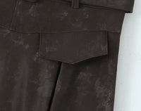 Brown A Line Long Faux Leather Belted High Waisted Skirt - Modestly Vogue 